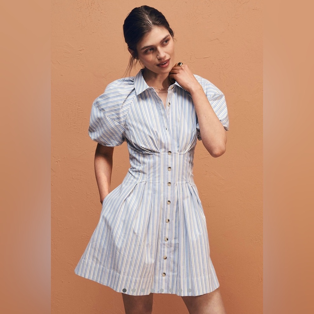 Anthropologie Puff-Sleeve Mini Shirt Dress